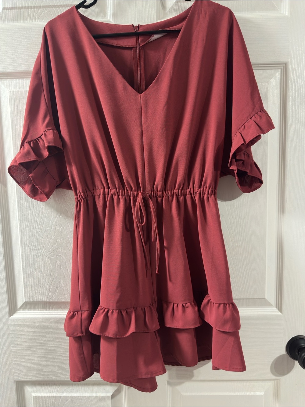 Women's V-Neck Ruffle Tiered romper - Dusty Rose